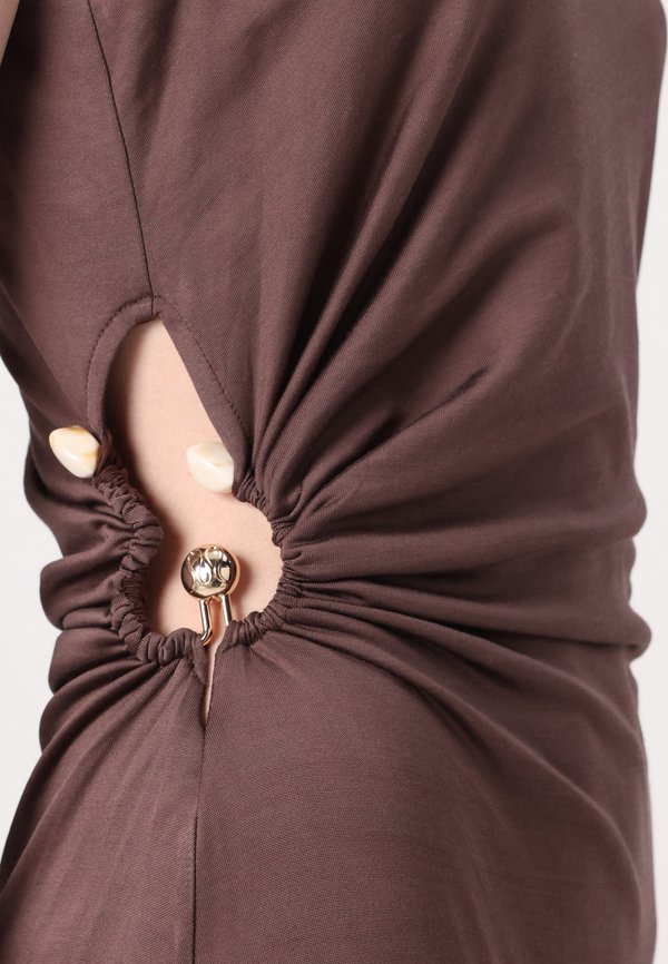 MARQUIS RUCHED CUT OUT MIDI DRESS - Jersey dress - chocolate2