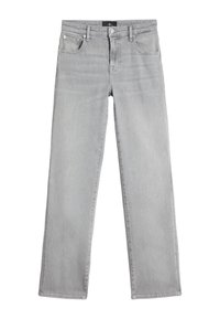 Szare dżinsy o prostych nogawkach wykonane z denimu, z klasycznym fasonem z pięcioma kieszeniami, zapinane z przodu na guziki, z lekkim efektem wyblaknięcia.