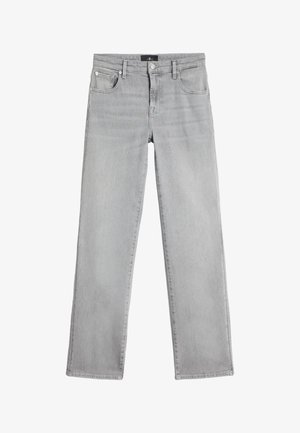 Graue Jeans mit geradem Bein aus Denim, mit klassischem Fünf-Taschen-Design, vorderer Knopfleiste und leichter Waschung.