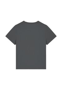 Graues T-Shirt mit kurzen Ärmeln und rundem Ausschnitt sowie einer glatten Textur. Die Rückseite ist schlicht ohne sichtbare Logos oder Muster.