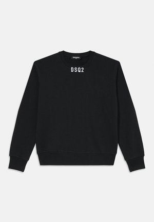 Μαύρη φούτερ φτιαγμένη από μείγμα βαμβακιού, με στρογγυλή λαιμόκοψη, μακριά μανίκια και λευκό λογότυπο "DSQ2" ραμμένο στον γιακά.