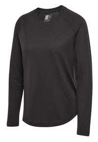 Langarmshirt in Schwarz, aus atmungsaktivem Material. Mit Rundhalsausschnitt, Raglanärmeln und einer subtilen Textur.