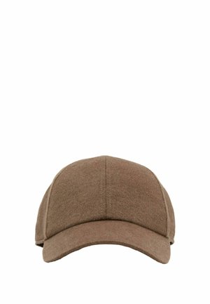 Brown felt baseball cap with structured panels and curved brim shown from the front against a white background.
