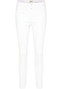 Vita bomullsblandade skinny jeans med en slät textur, hög midja, fem fickor, stångknappsstängning och subtila sömdetaljer.