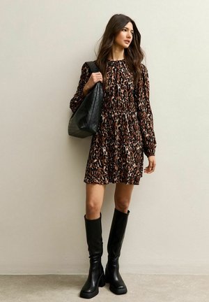 ANIMAL PRINT FLARED HEM MINI - Jurk - brown pattern