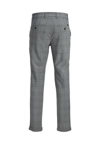 Grijze geruite broek met een slim fit, met een soepele stoftextuur, twee achterzakken met knopen en opgerolde mouwen.
