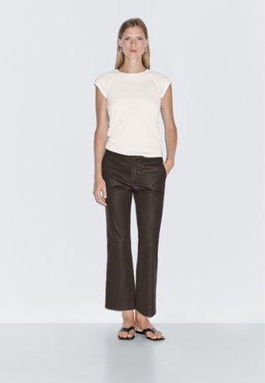 Massimo Dutti FLARE FIT CROPPED - Trousers - mottled dark brown