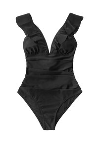 Cupshe RUFFLED V NECK ONE PIECE SWIMSUIT - Badeanzug - black