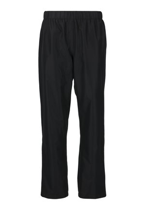 Zwarte rechte broek met elastische taille, gemaakt van gladde stof, ontworpen voor casual of sportief gebruik.