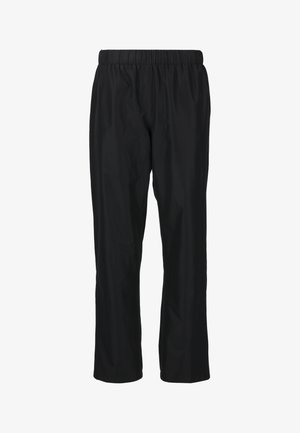 Zwarte rechte broek met elastische taille, gemaakt van gladde stof, ontworpen voor casual of sportief gebruik.