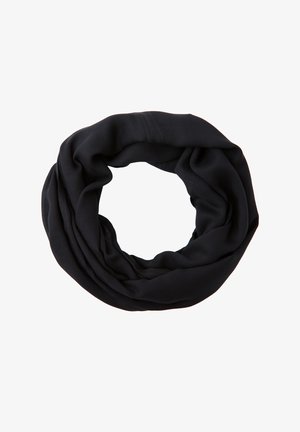 Svart oändlighetsscarf av mjukt tyg med slät textur och kontinuerlig ringdesign, idealisk för lager-på-lager och mångsidighet.