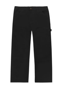 Czarne spodnie cargo o prostym kroju, z dwoma przednimi kieszeniami i kieszeniami bocznymi. Wykonane z trwałej tkaniny o subtelnej teksturze.