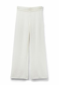 Witte wijde broek gemaakt van zachte stof, met een gladde textuur en een elastische tailleband met schone stiksels en zonder patronen.