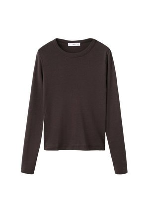 Bruine langwerpige t-shirt met een ronde halslijn en een gladde, rekbare katoenen stof; heeft een relaxed fit en een eenvoudig ontwerp.