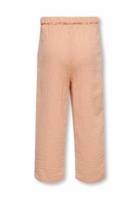 Pesfarvede, cropped bukser lavet af struktureret stof. Har en elastisk talje og en afslappet pasform med lige ben.