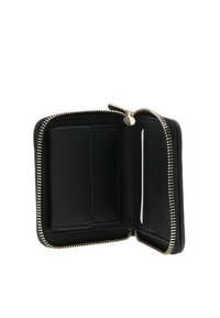 Portefeuille en cuir noir avec fermeture éclair, comportant plusieurs emplacements pour cartes et une texture intérieure lisse. Accent de fermeture éclair en ton doré.