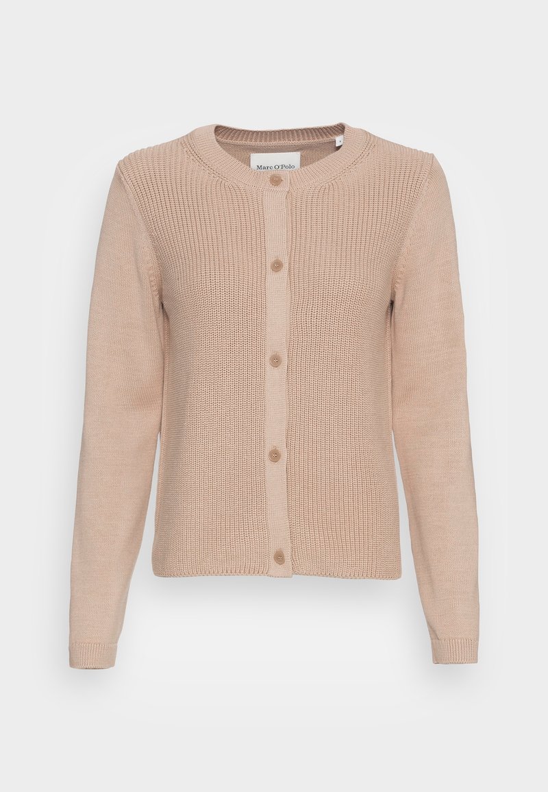 Cardigan beige en maille à manches longues, col rond et fermeture boutonnée devant de Marc O'Polo.