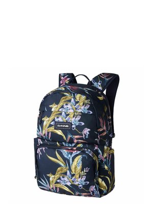 Zaino a stampa floreale scura con molteplici scomparti con cerniera e spallacci imbottiti, marca Dakine.