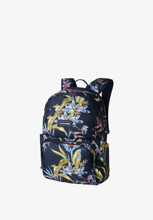Zaino a stampa floreale scura con molteplici scomparti con cerniera e spallacci imbottiti, marca Dakine.
