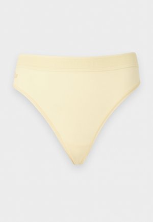 Lysegul høytkuttet dames undertøy med bred elastisk linning og glatt stoff foran.