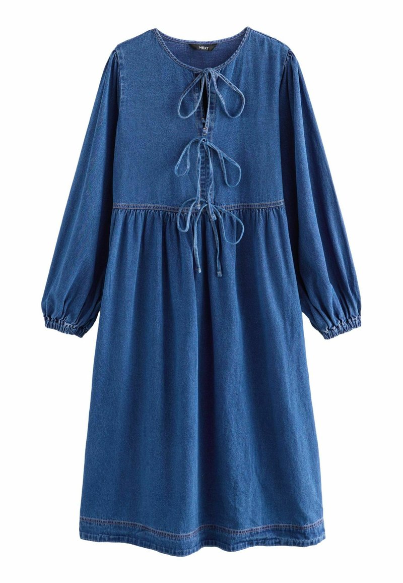 Next REGULAR FIT - TIE FRONT MIDI SMOCK - Vestido vaquero - mid blue