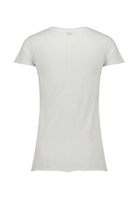 Witte korte mouwen T-shirt met een ronde hals, voorzien van een knoopdetail aan de achterkant en een gladde, licht gestructureerde stof.