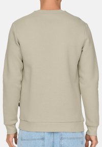 Hellbeige Sweatshirt mit klassischem Rundhalsausschnitt, langen Ärmeln und gerippten Bündchen. Verfügt über eine glatte Textur und einen lässigen Schnitt.