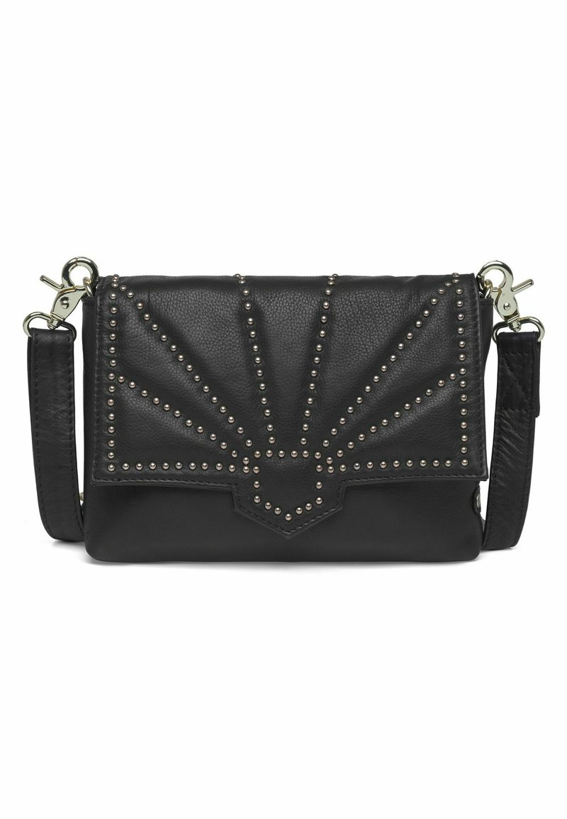 Mustast nahast üleõlal kantav kott, millel on tekstuuriline disain ja metallist nupukesed, mis on paigutatud tuuleveskite mustrisse. Sisaldab eemaldatavat rihma ja riistvara.