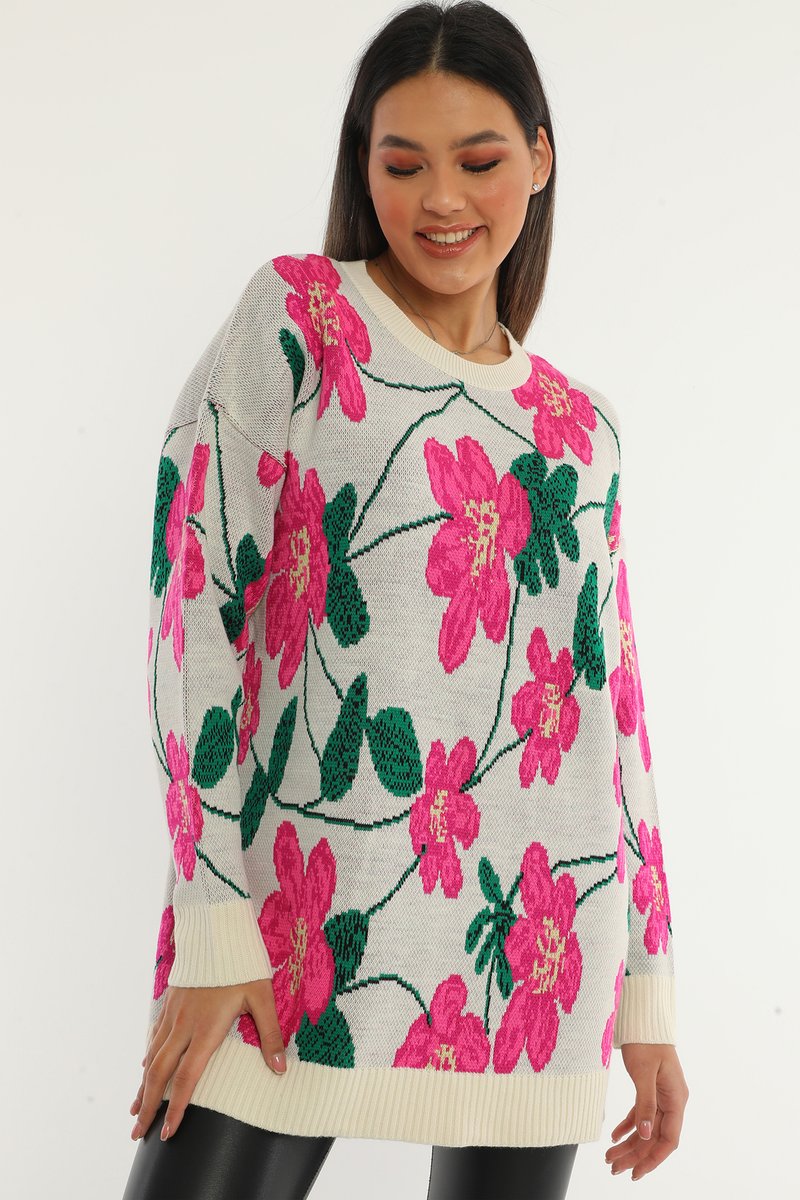 Cesare Gaspari Neule - off-white, pink, green