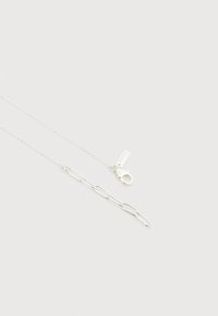 Λεπτό ασημένιο κολιέ με αλυσίδα από επιμηκυμένους οβάλ κρίκους και κούμπωμα τύπου αστακός σε απλό λευκό φόντο.