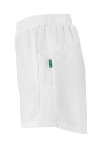 Witte sportieve shorts met een elastische tailleband, een gestructureerd zijpaneel en een klein groen label. Heeft een rechte snit en ademend materiaal.