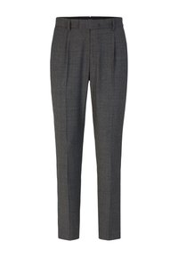 Schwarz-weiße karierte Hosen im Slim-Fit, mit gepuffter Vorderseite, Gürtelschlaufen und glatter Stofftextur. Klassisches maßgeschneidertes Design.