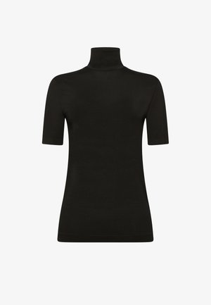 T-shirt à col montant noir à manches courtes en tissu lisse et extensible, au design ajusté et aux bords sans couture.
