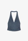 BEADED TULLE HALTER TOP - Blouse - blue