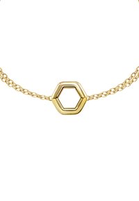 Guldhalsband med en oktagonal berlock på två tvinnade kedjor, som framhäver en slät yta och geometrisk design.