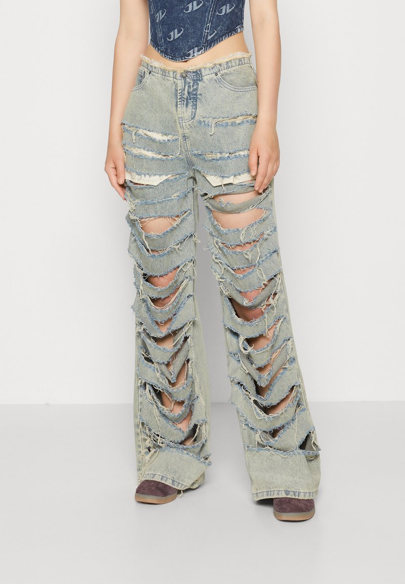 Jaded London EXTREME SLASHED LOW RISE Jeans Bootcut blue/blau