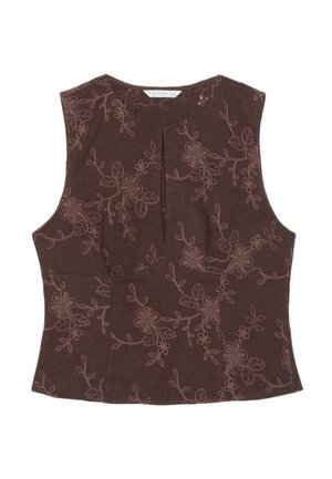 Stradivarius, EMBROIDERED FITTED SLEEVELESS TOP - Blouse - brown