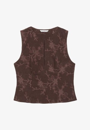 Stradivarius, EMBROIDERED FITTED SLEEVELESS TOP - Blouse - brown