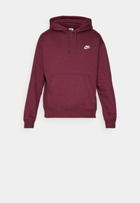 Sudadera burdeos hecha de una mezcla de algodón, con un bolsillo tipo canguro en la parte frontal, puños acanalados y un pequeño logo blanco de Nike en el pecho.