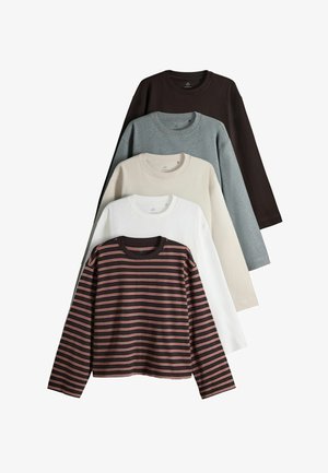 THE SET, 5 PACK HEAVYWEIGHT RELAXED LONG SLEEVE T-SHIRTS - Langærmet T-shirt - brown grey marl stripe neutral cream