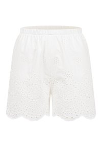 Shorts blancs en coton avec taille élastique, ornés de motifs floraux en broderie anglaise et d'un ourlet à festons.
