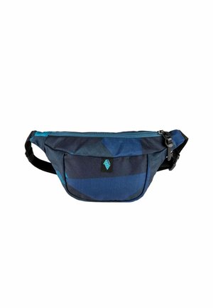 Blauw-zwart geprint heuptasje met ritssluiting en verstelbare zwarte band.