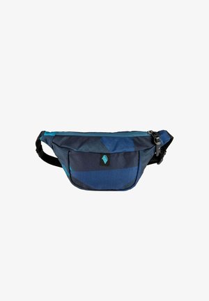 Blauw-zwart geprint heuptasje met ritssluiting en verstelbare zwarte band.