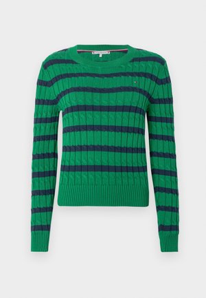 Πράσινο πλεκτό πουλόβερ με ναυτικές ρίγες, διαθέτει σχέδιο με καλώδιο πλέξης, ριμπ μανσέτες και τελείωμα. Μικρό λογότυπο στο στήθος.