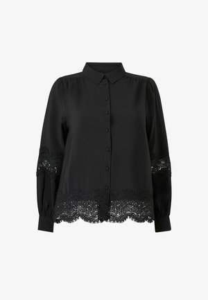 Ellos Plus collection, HEMD MIT SPITZENDETAILS - Button-down blouse - black