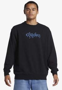 Schwarzes Sweatshirt aus Baumwollmischung mit einem blauen Grafiklogo auf der Brust, Rundhalsausschnitt und gerippten Bündchen sowie Saum.