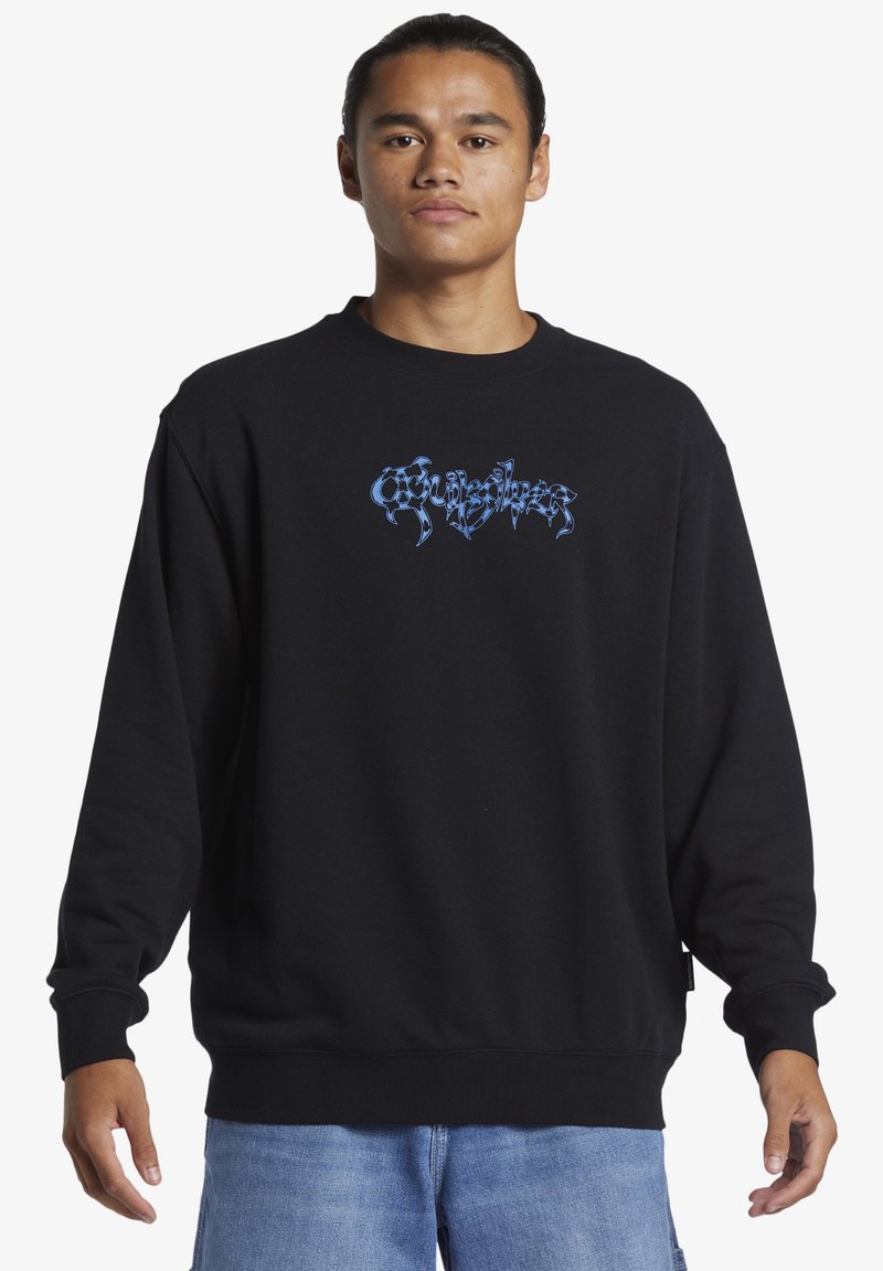 Schwarzes Sweatshirt aus Baumwollmischung mit einem blauen Grafiklogo auf der Brust, Rundhalsausschnitt und gerippten Bündchen sowie Saum.