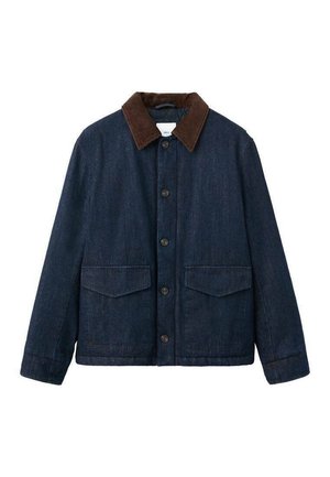 Rifľová bunda s tmavomodrou úpravou, hnedým kordurovým golierom, zapínaním na gombíky a dvoma náprsnými nášivkami. Má klasický dizajn.