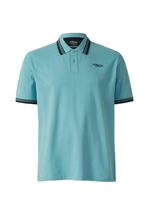 Hellblaues Poloshirt mit dunkelgrauer Einfassung am Kragen und den Ärmeln, Zwei-Knopf-Leiste und kleinem "s.Oliver Co."-Logo auf der Brust.