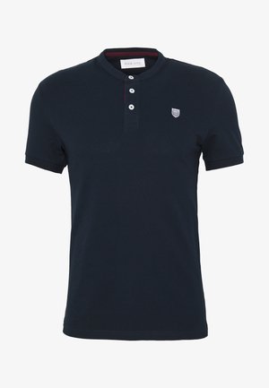 Marineblauw polo shirt van katoen met een effen ontwerp, korte mouwen, een knoopsluiting en een klein geborduurd logo op de borst.